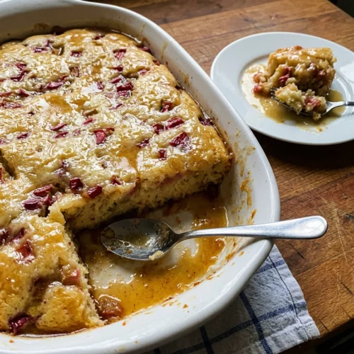 Warm Rhubarb Cake with Butter Sauce