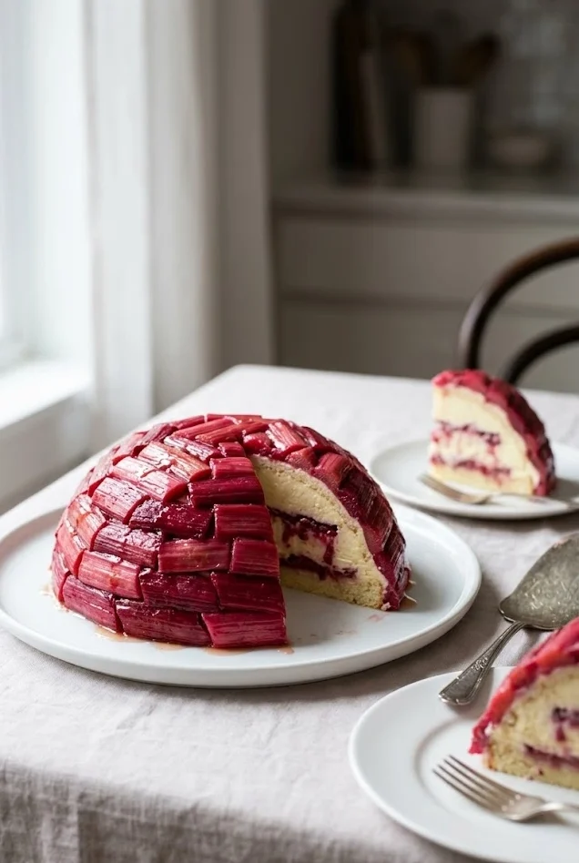 Rhubarb Dome Cake with Lemon Cream