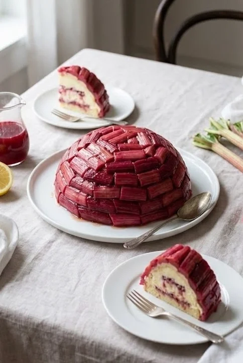 Rhubarb Dome Cake with Lemon Cream