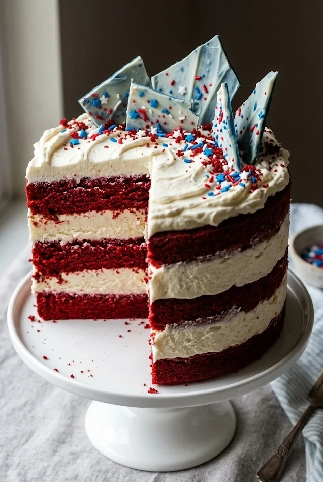 4th of July Red Velvet Cheesecake Cake