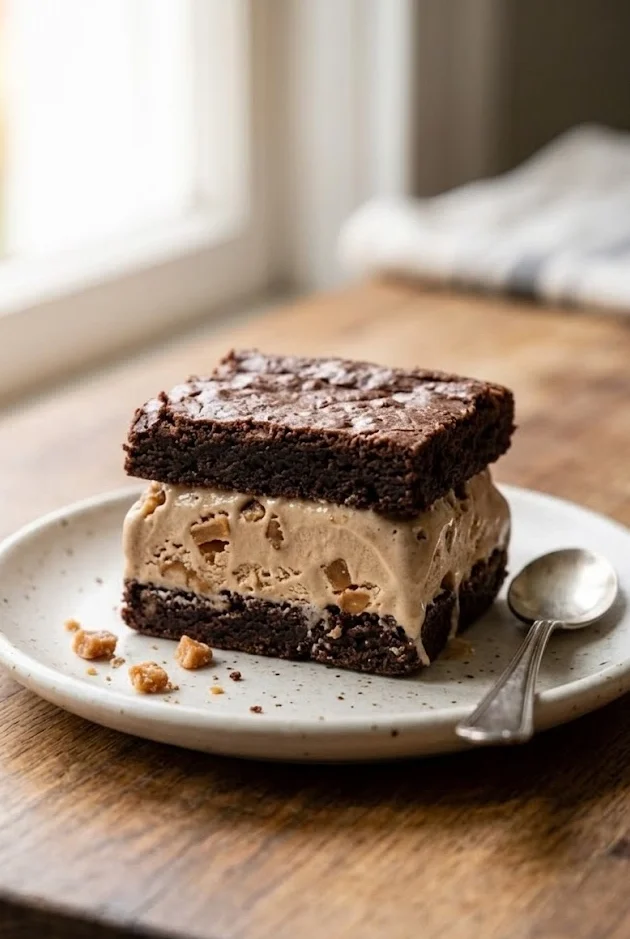 Mocha Toffee Brownie Ice Cream Sandwiches