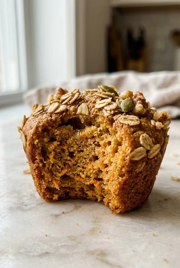 Banana Carrot Muffins with Granola Tops