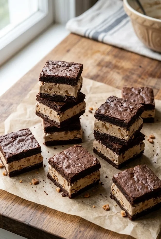 Mocha Toffee Brownie Ice Cream Sandwiches
