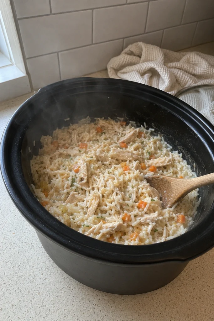 Creamy Crockpot Chicken and Rice process