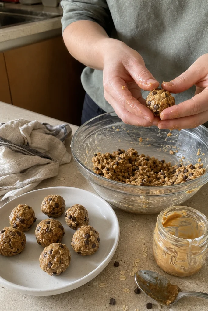 Process shot of No-Bake Peanut Butter Energy Balls