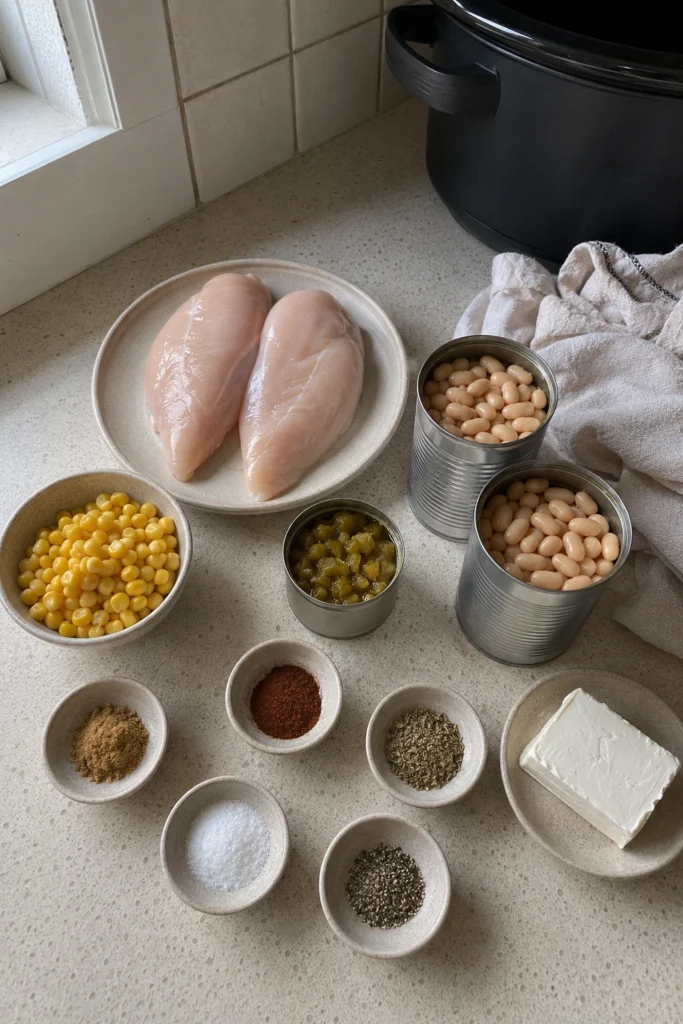 Creamy Crockpot White Chicken Chili ingredients