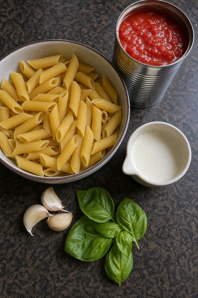 One-Pot Creamy Tomato Pasta Ingredients