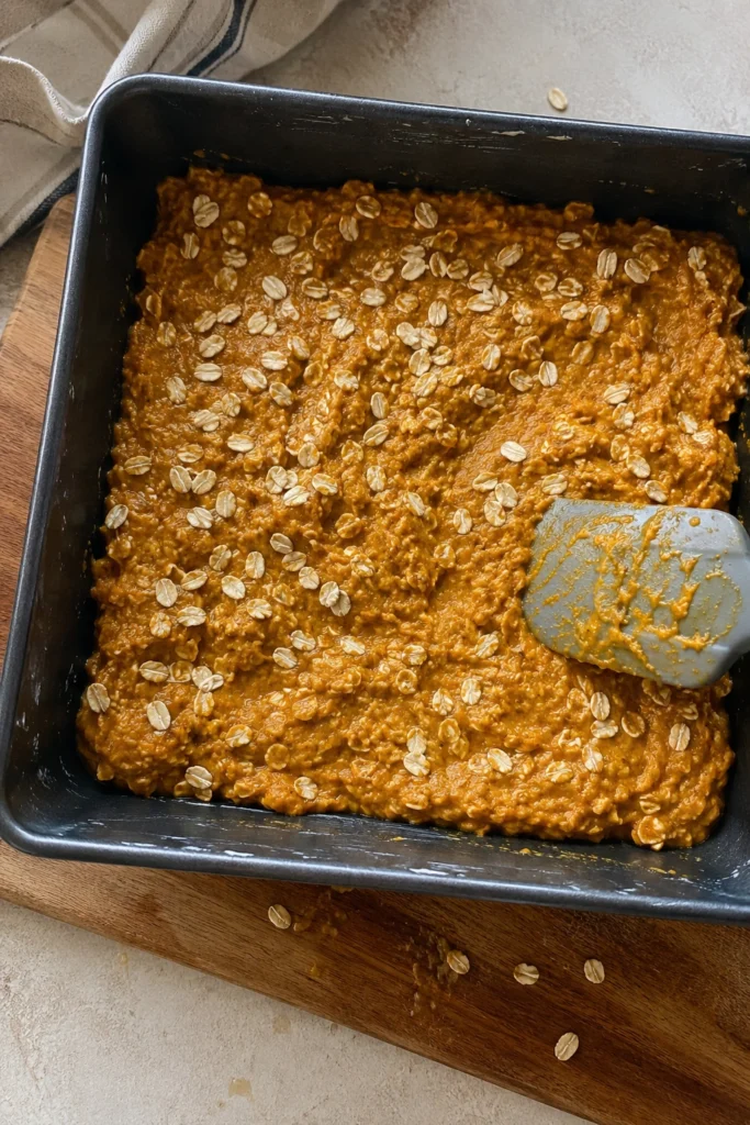 Process shot of Easy Healthy Pumpkin Oatmeal Bars