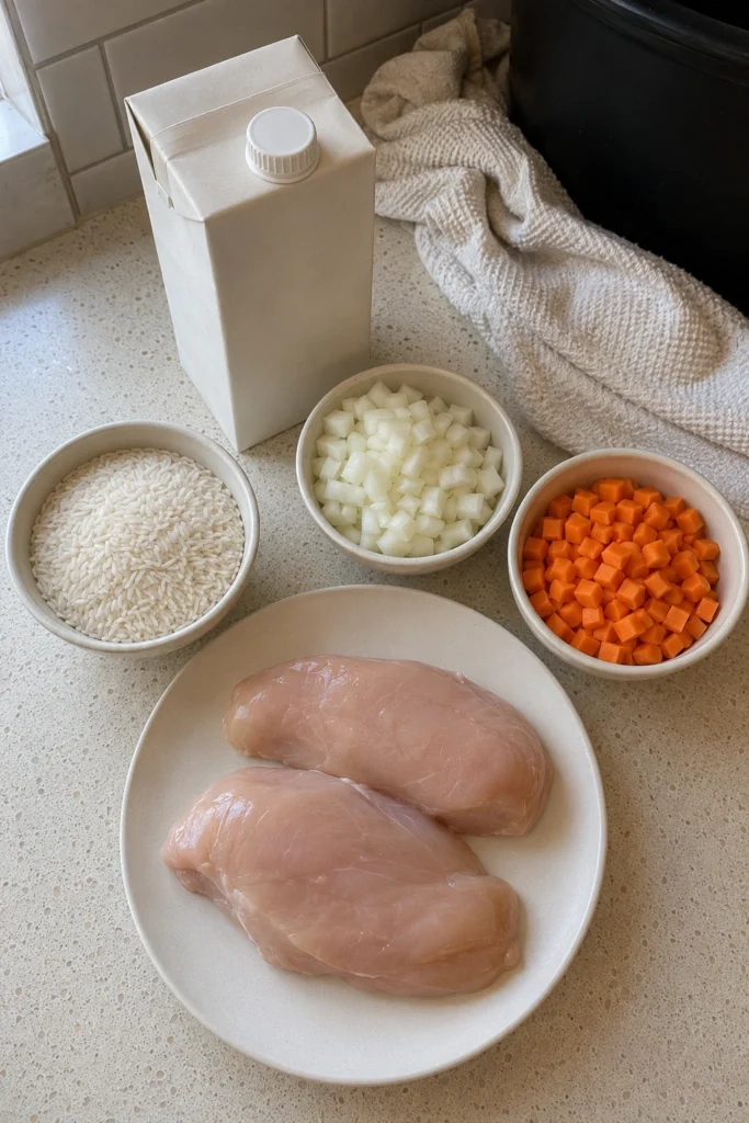 Creamy Crockpot Chicken and Rice ingredients
