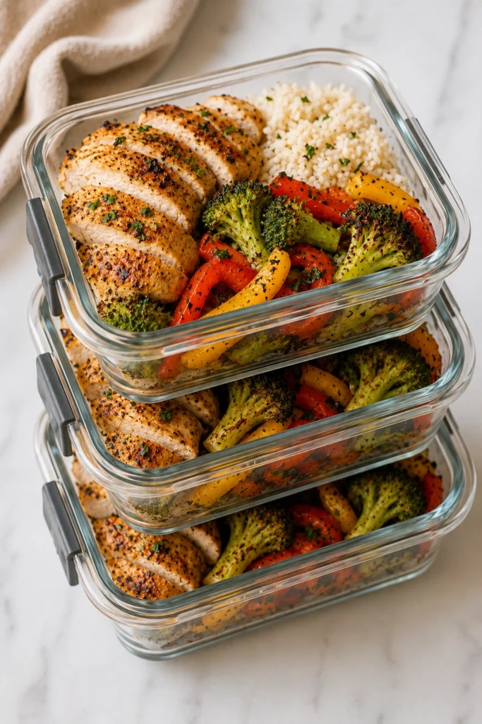 Meal preps of Sheet Pan Chicken and Veggies