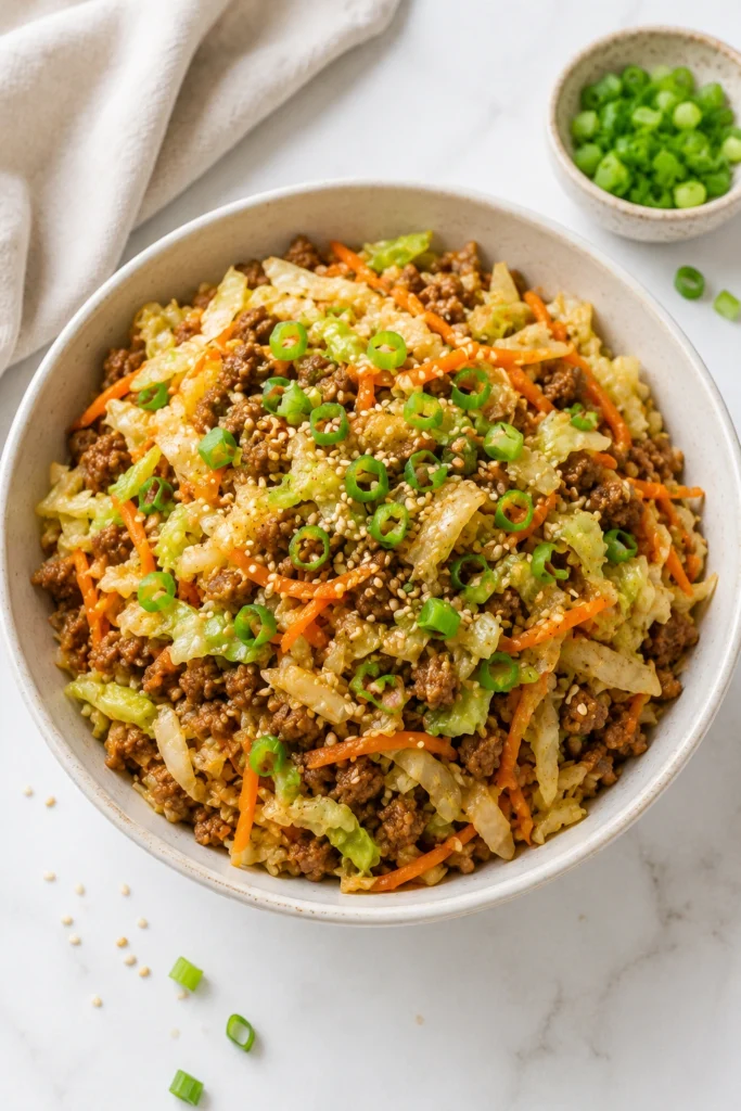 Top Shot of Egg Roll in a Bowl