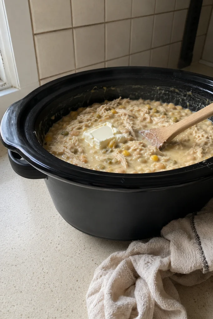 Creamy Crockpot White Chicken Chili process