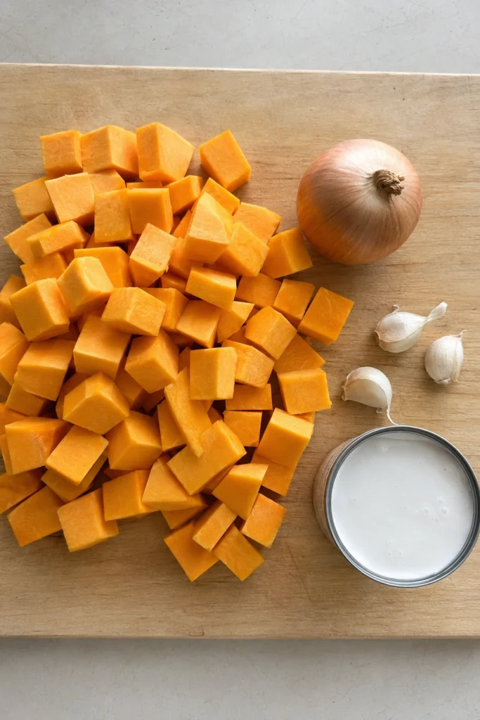 Ingredients shot of Slow Cooker Butternut Squash Soup