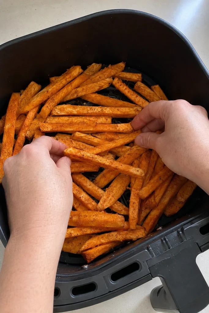 Process shot of Air Fryer Sweet Potato Fries