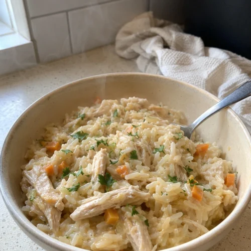 Creamy Crockpot Chicken and Rice hero shot