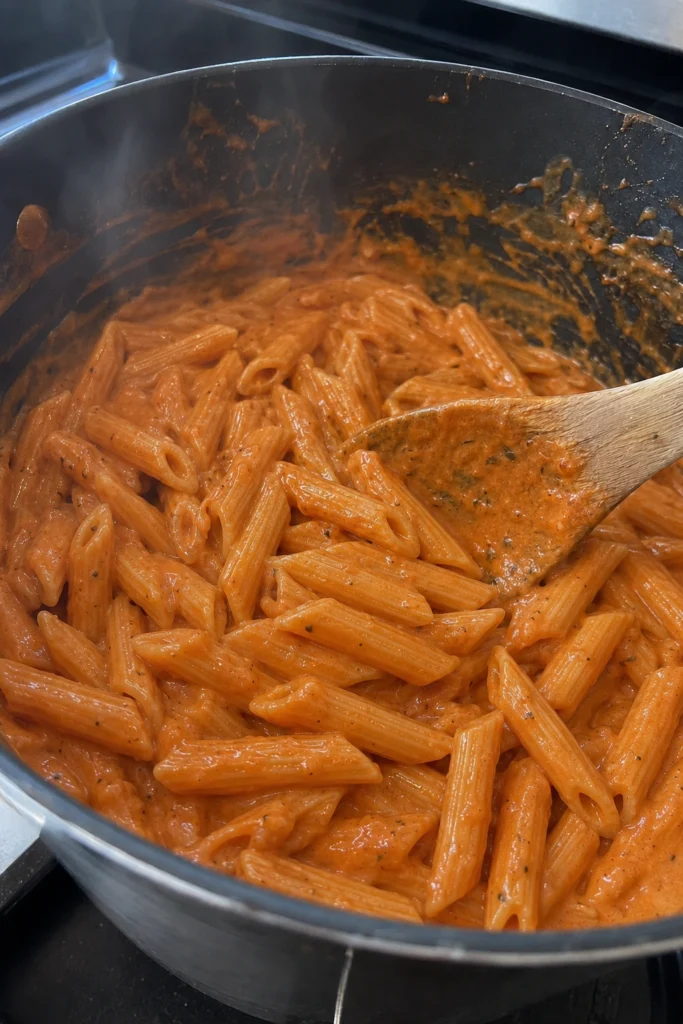 One-Pot Creamy Tomato Pasta Process