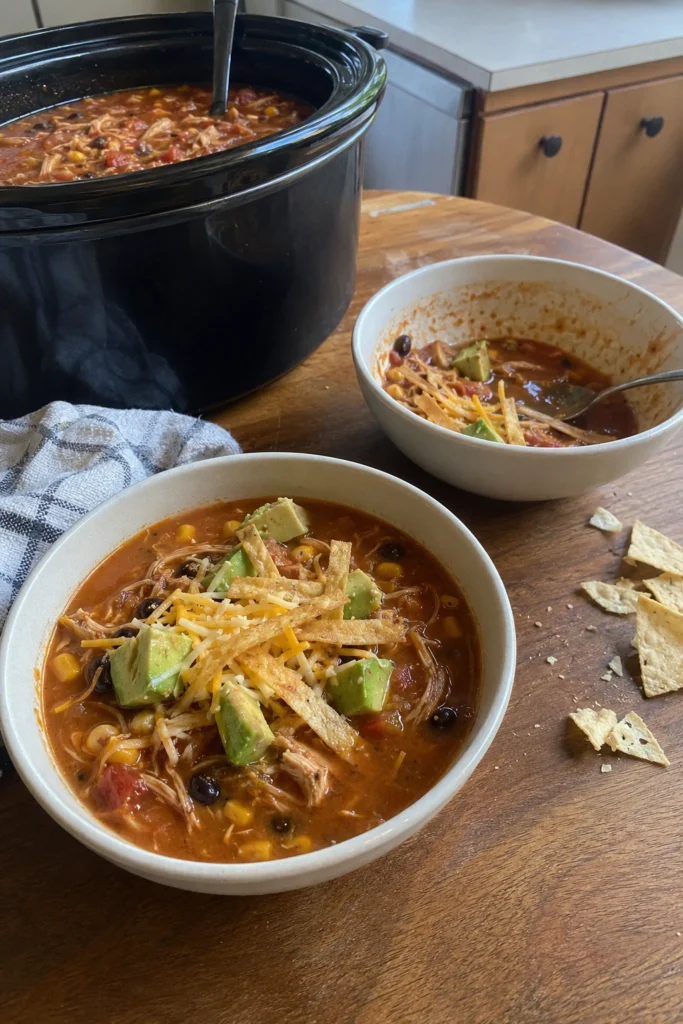 Final shot of Crockpot Chicken Tortilla Soup