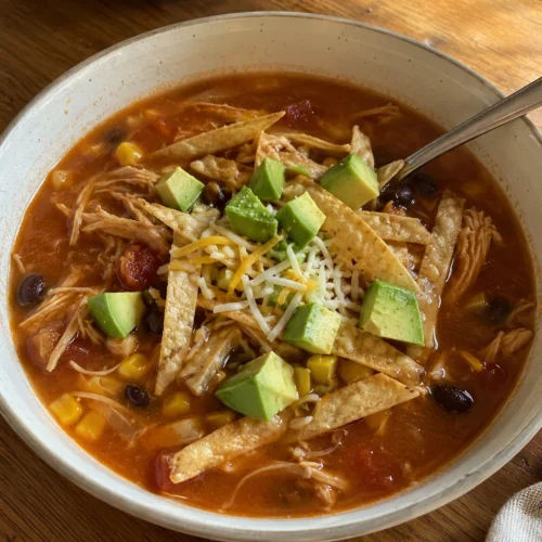 Hero shot of Crockpot Chicken Tortilla Soup