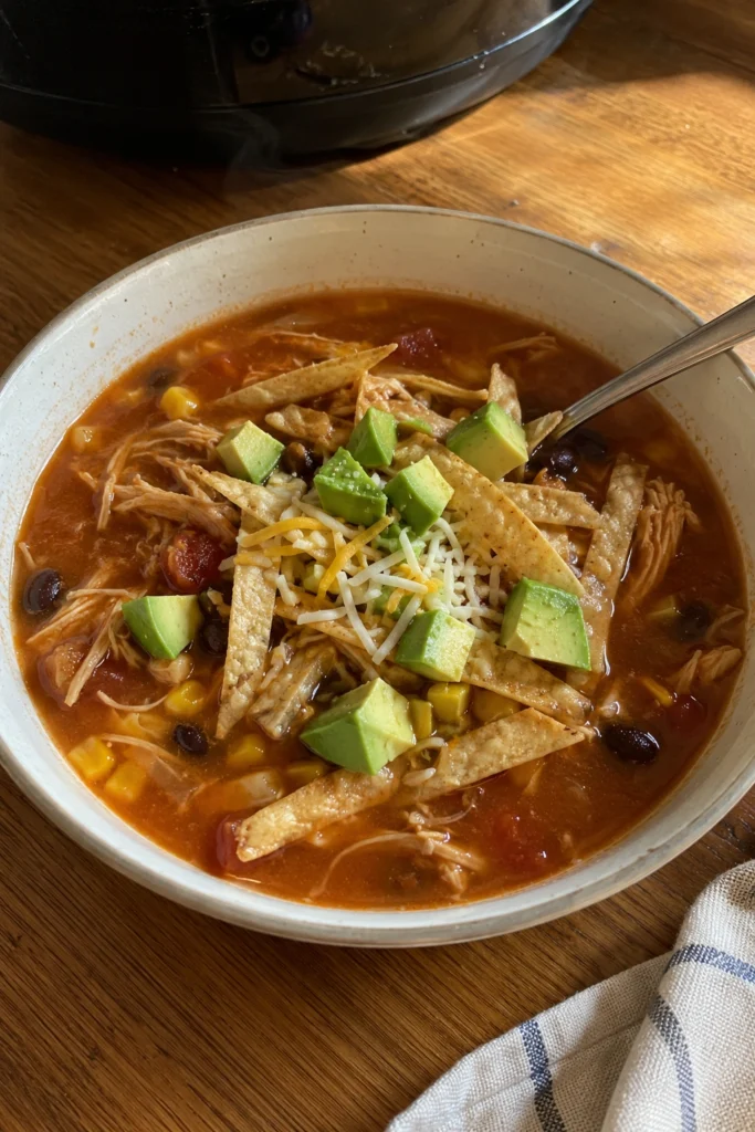 Hero shot of Crockpot Chicken Tortilla Soup
