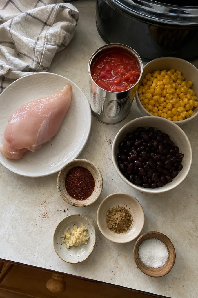 Ingredients of Crockpot Chicken Tortilla Soup