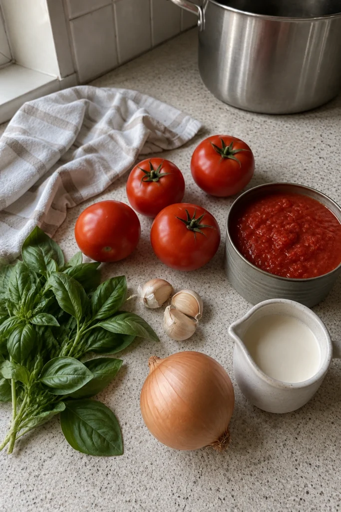 Creamy Tomato Basil Soup ingredients