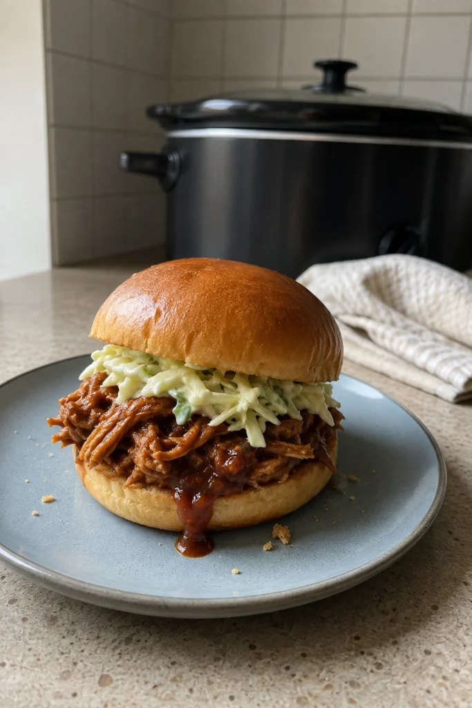 Crockpot Pulled Chicken Sandwiches hero shot 