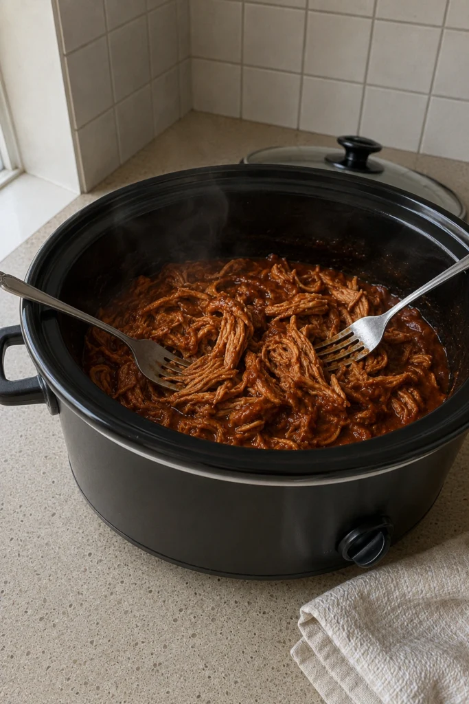 Crockpot Pulled Chicken Sandwiches process