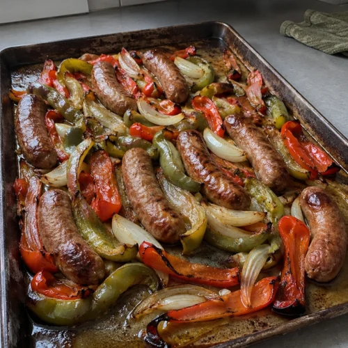 Sheet Pan Sausage and Peppers hero shot