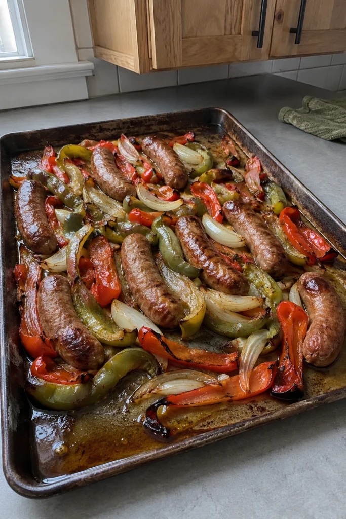 Sheet Pan Sausage and Peppers hero shot