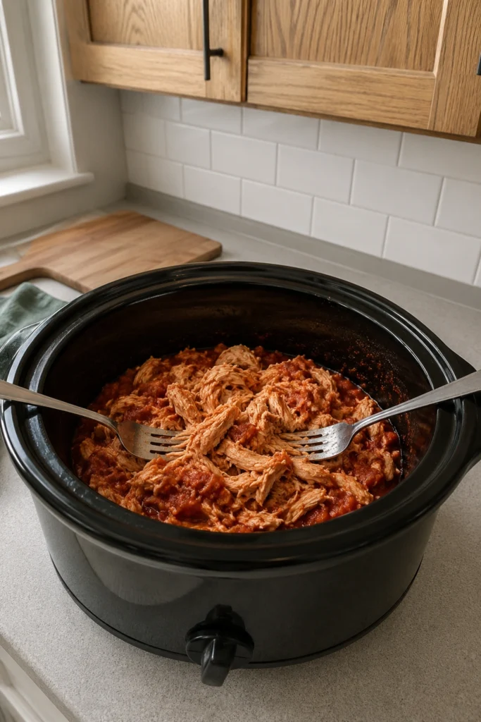 Crockpot Salsa Chicken process