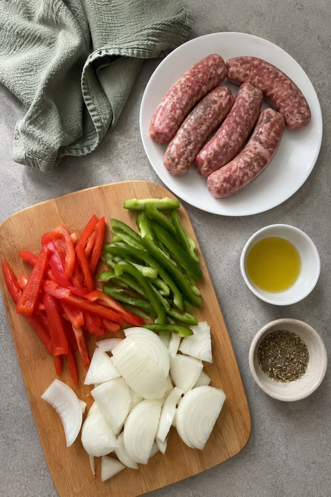 Sheet Pan Sausage and Peppers ingredients